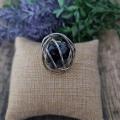Obsidienne neige bague cage