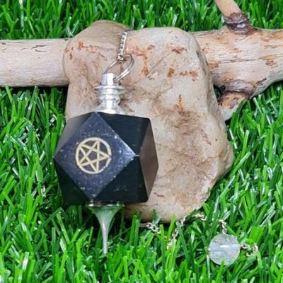 Pendule tourmaline noire grave pentacle